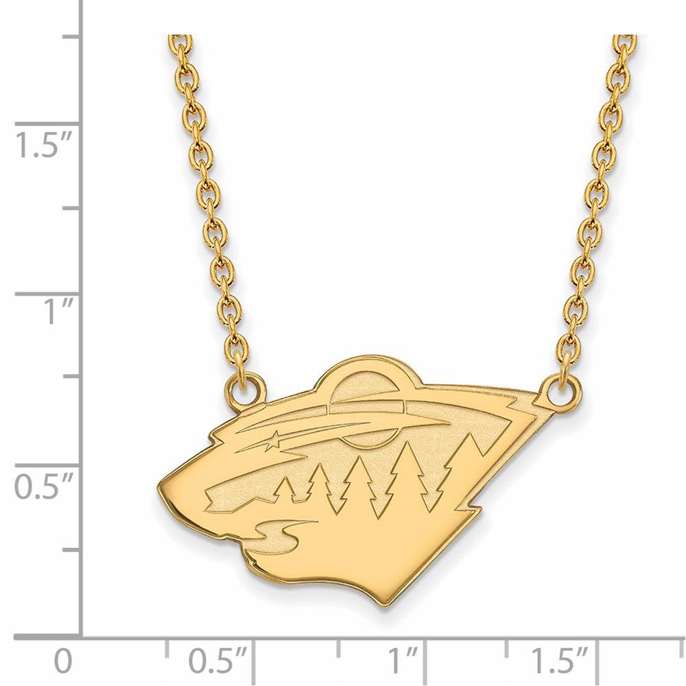 Alternate view of the SS 14k Yellow Gold Plated NHL Minnesota Wild Large Necklace, 18 Inch by The Black Bow Jewelry Co.