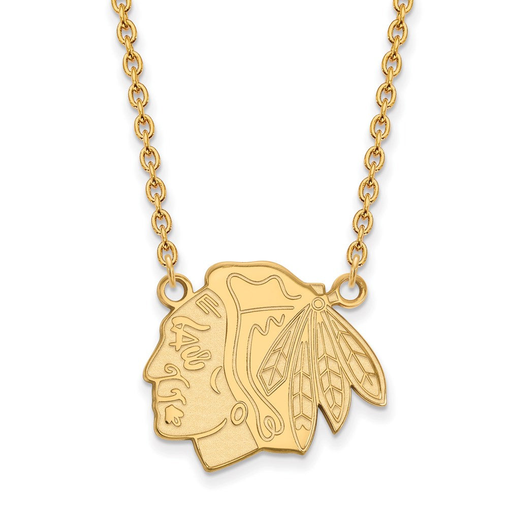 SS 14k Yellow Gold Plated NHL Chicago Blackhawks LG Necklace, 18 Inch, Item N22578 by The Black Bow Jewelry Co.