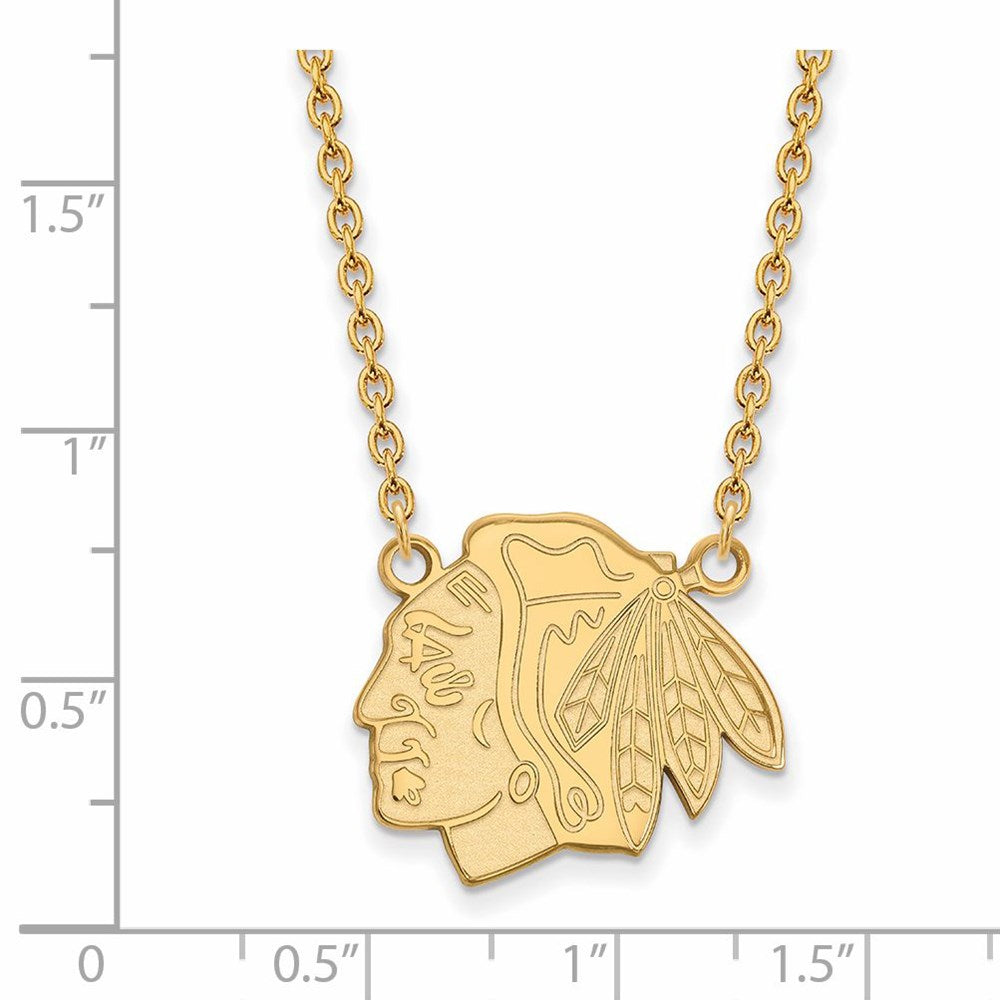 Alternate view of the SS 14k Yellow Gold Plated NHL Chicago Blackhawks LG Necklace, 18 Inch by The Black Bow Jewelry Co.