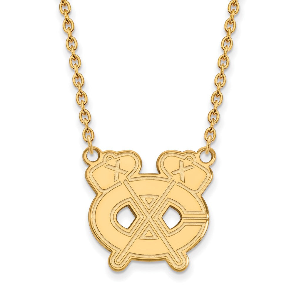 SS 14k Yellow Gold Plated NHL Chicago Blackhawks LG Necklace, 18 In, Item N22584 by The Black Bow Jewelry Co.