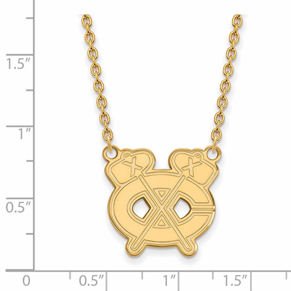 Alternate view of the SS 14k Yellow Gold Plated NHL Chicago Blackhawks LG Necklace, 18 In by The Black Bow Jewelry Co.