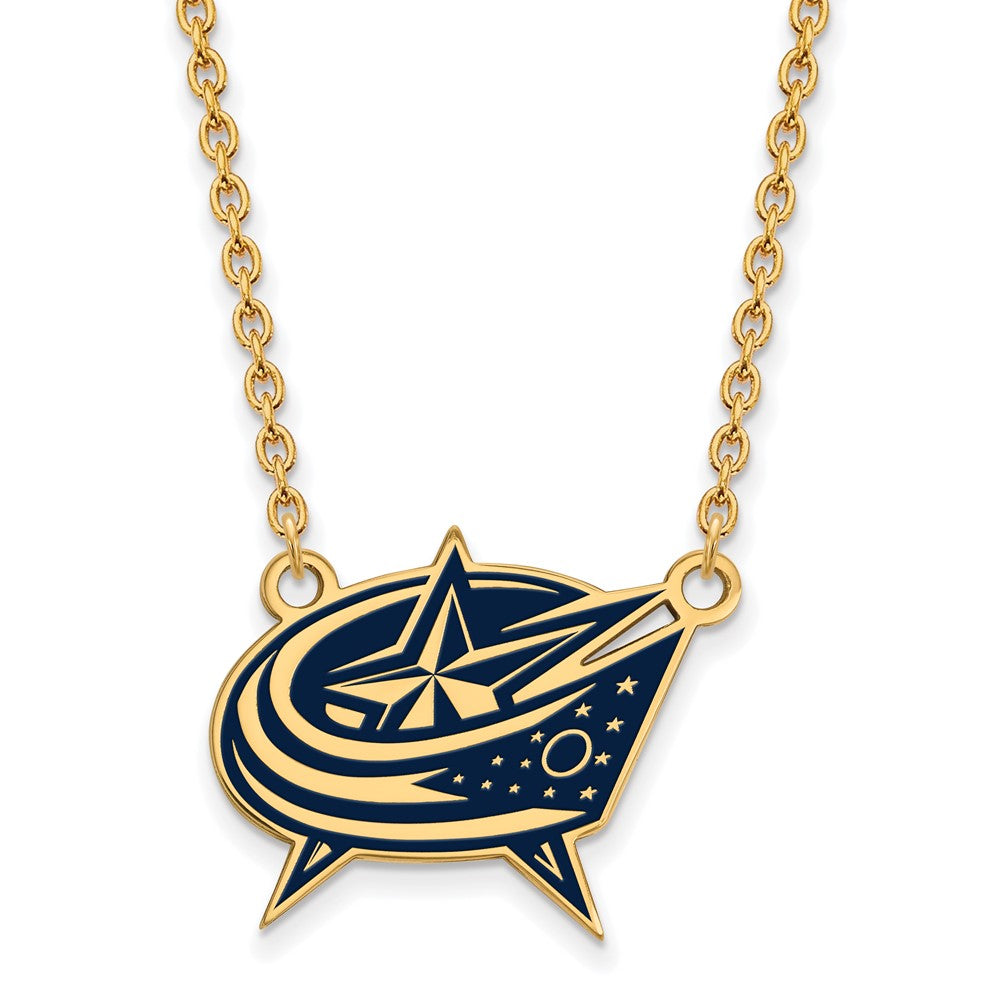 SS 14k Yellow Gold Plated NHL Blue Jackets LG Enamel Necklace, 18 In, Item N22586 by The Black Bow Jewelry Co.