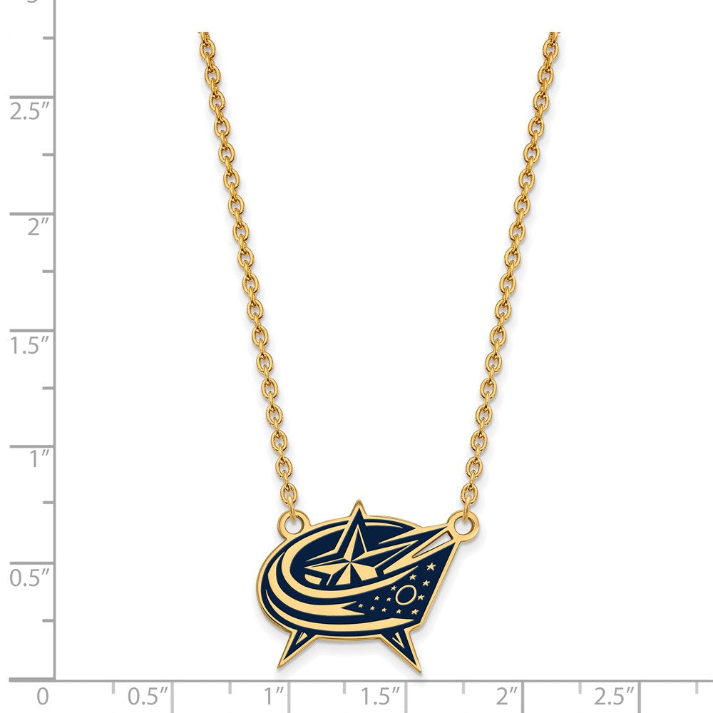 Alternate view of the SS 14k Yellow Gold Plated NHL Blue Jackets LG Enamel Necklace, 18 In by The Black Bow Jewelry Co.