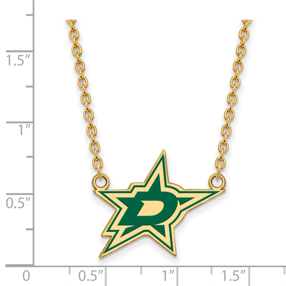 Alternate view of the SS 14k Yellow Gold Plated NHL Dallas Stars LG Enamel Necklace, 18 Inch by The Black Bow Jewelry Co.