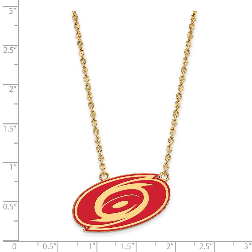 Alternate view of the SS 14k Yellow Gold Plated NHL Hurricanes LG Enamel Necklace, 18 Inch by The Black Bow Jewelry Co.