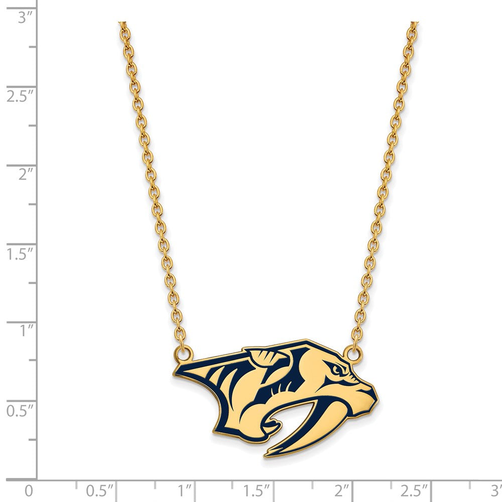 Alternate view of the SS 14k Yellow Gold Plated NHL Predators LG Enamel Necklace, 18 Inch by The Black Bow Jewelry Co.