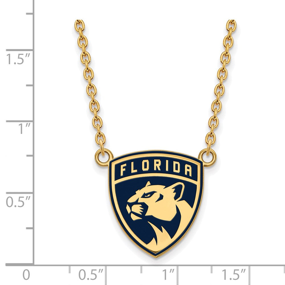 Alternate view of the SS 14k Yellow Gold Plated NHL Panthers LG Enamel Necklace, 18 Inch by The Black Bow Jewelry Co.