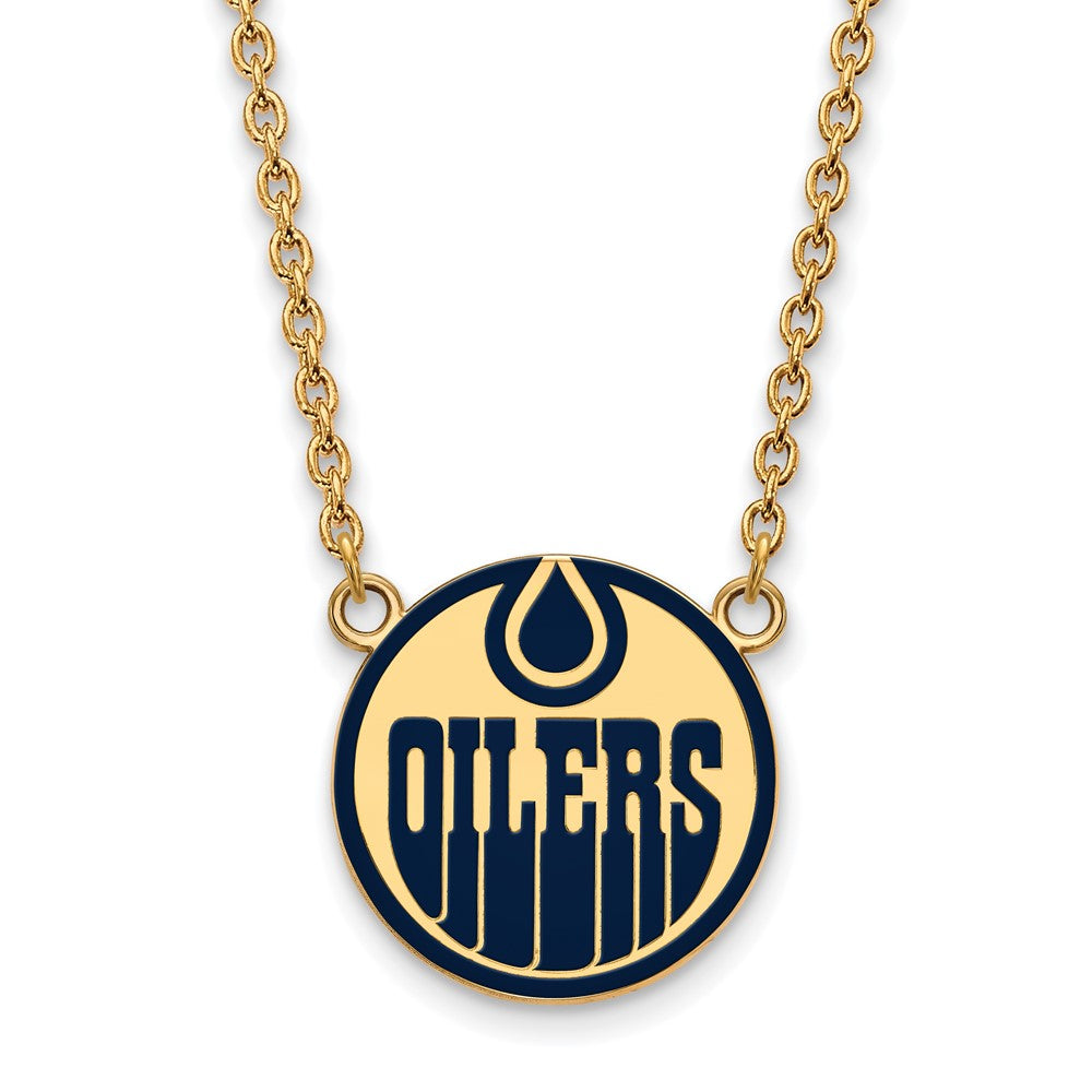 SS 14k Yellow Gold Plated NHL Oilers LG Enamel Necklace, 18 Inch, Item N22592 by The Black Bow Jewelry Co.