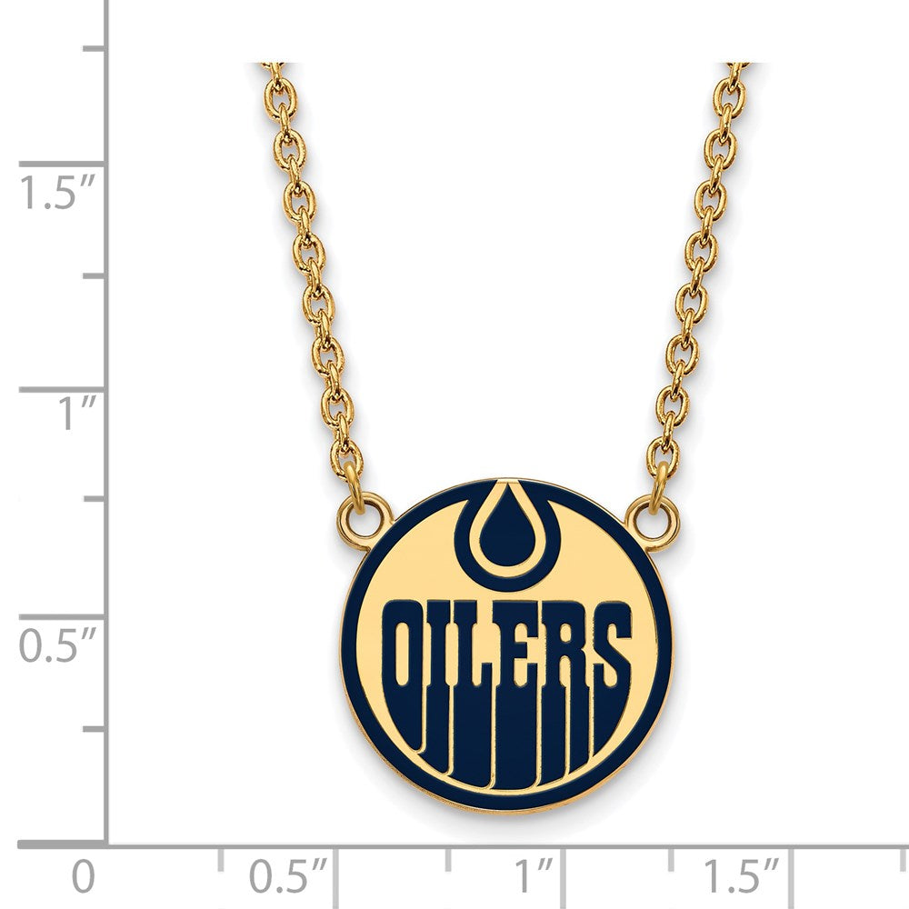 Alternate view of the SS 14k Yellow Gold Plated NHL Oilers LG Enamel Necklace, 18 Inch by The Black Bow Jewelry Co.