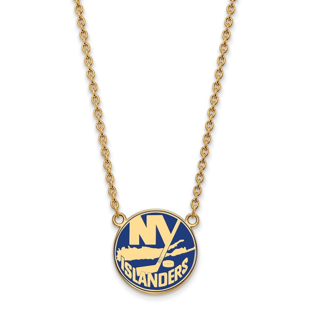 SS 14k Yellow Gold Plated NHL NY Islanders LG Enamel Necklace, 18 Inch, Item N22593 by The Black Bow Jewelry Co.