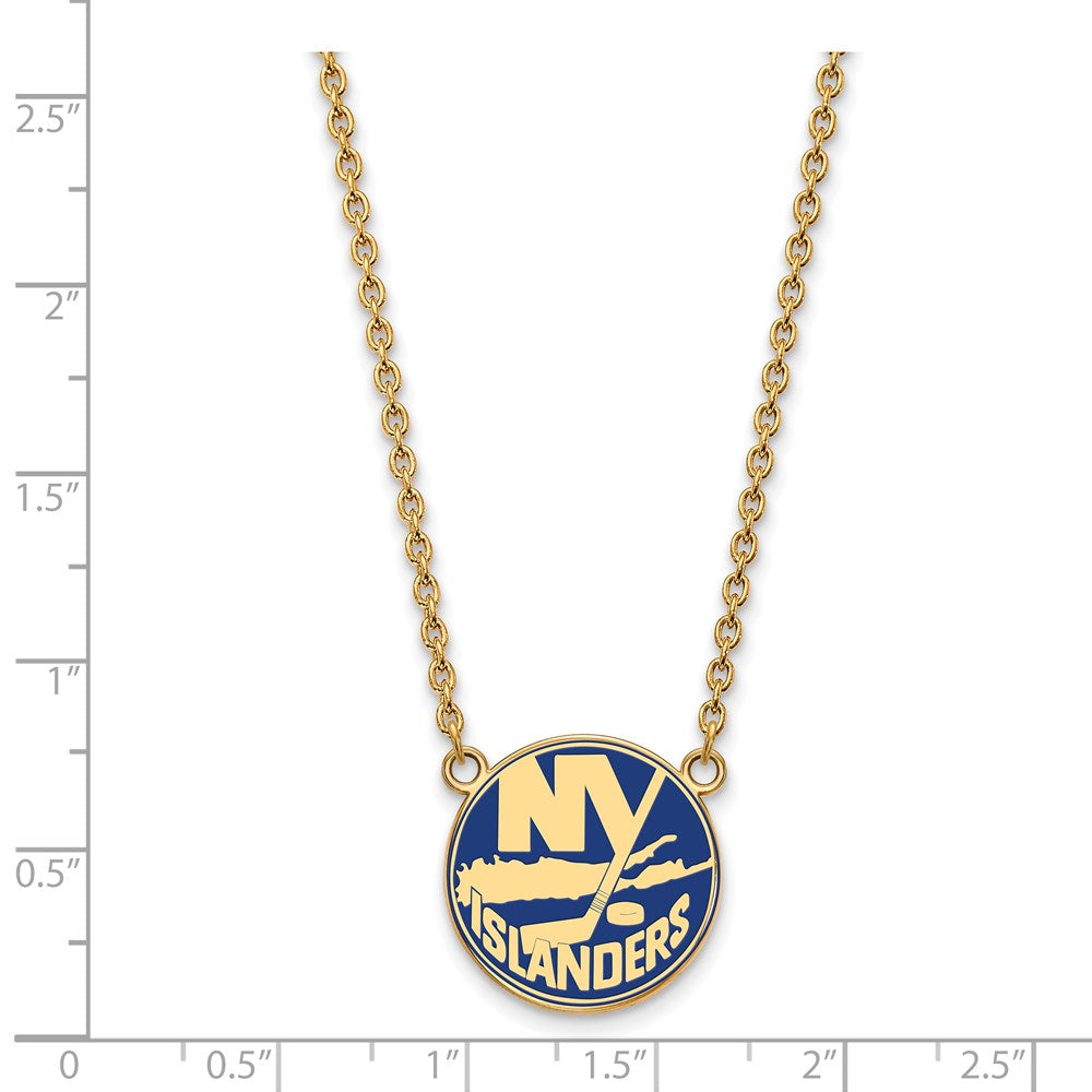 Alternate view of the SS 14k Yellow Gold Plated NHL NY Islanders LG Enamel Necklace, 18 Inch by The Black Bow Jewelry Co.