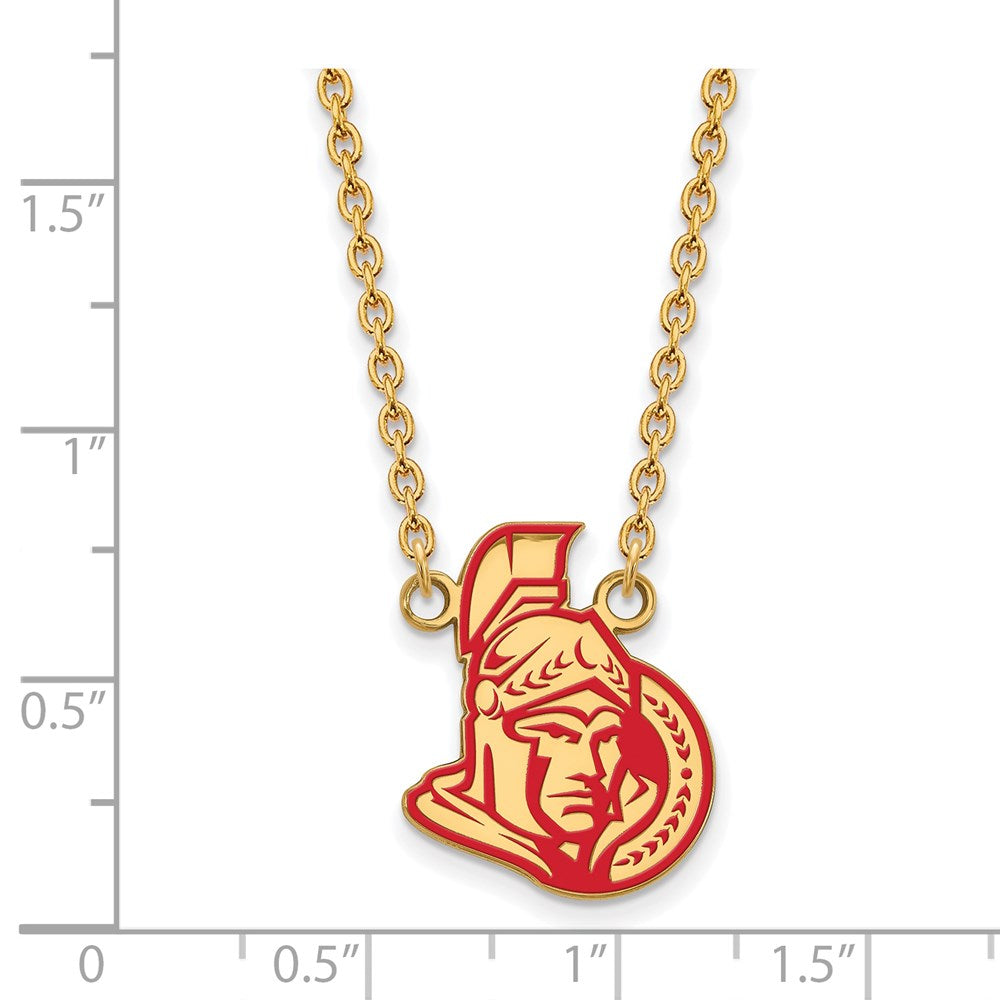 Alternate view of the SS 14k Yellow Gold Plated NHL Senators LG Enamel Necklace, 18 Inch by The Black Bow Jewelry Co.
