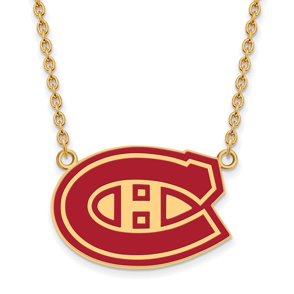 SS 14k Yellow Gold Plated NHL Canadiens LG Enamel Necklace, 18 Inch, Item N22595 by The Black Bow Jewelry Co.