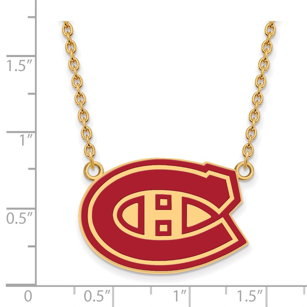 Alternate view of the SS 14k Yellow Gold Plated NHL Canadiens LG Enamel Necklace, 18 Inch by The Black Bow Jewelry Co.