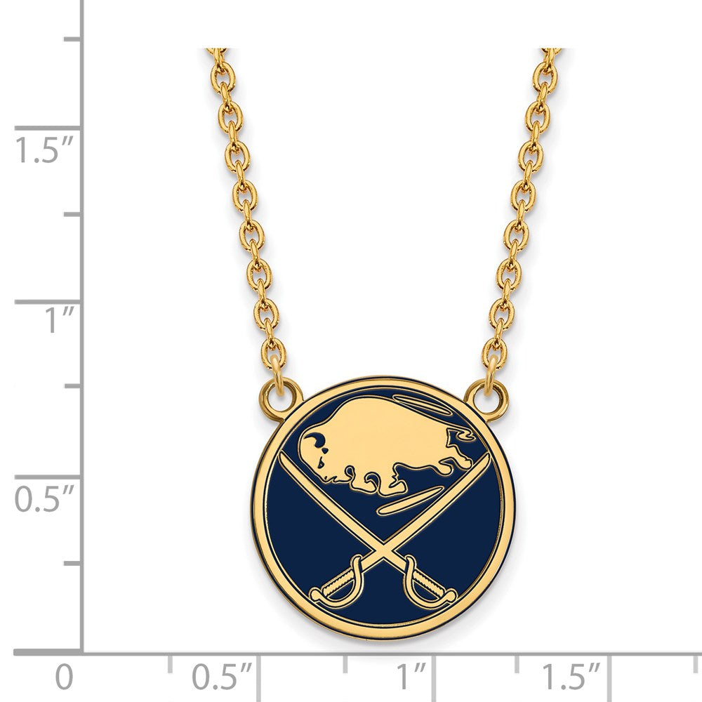 Alternate view of the SS 14k Yellow Gold Plated NHL Sabres LG Enamel Necklace, 18 Inch by The Black Bow Jewelry Co.