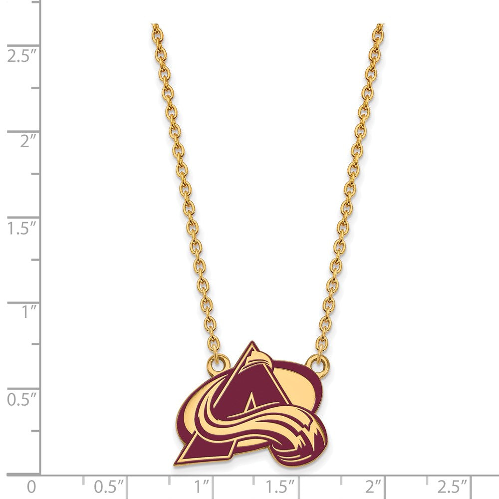 Alternate view of the SS 14k Yellow Gold Plated NHL Avalanche LG Enamel Necklace, 18 Inch by The Black Bow Jewelry Co.