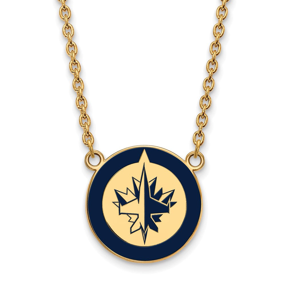 SS 14k Yellow Gold Plated NHL Winnipeg Jets LG Enamel Necklace, 18 In, Item N22599 by The Black Bow Jewelry Co.