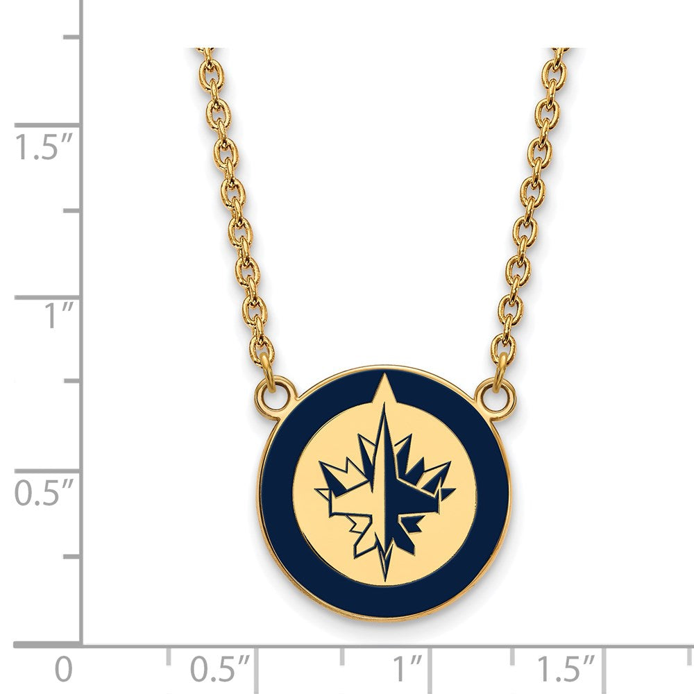 Alternate view of the SS 14k Yellow Gold Plated NHL Winnipeg Jets LG Enamel Necklace, 18 In by The Black Bow Jewelry Co.