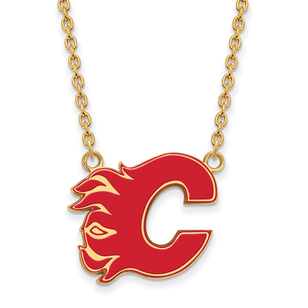 SS 14k Yellow Gold Plated NHL CaLGary Flames LG Enamel Necklace, 18 In, Item N22600 by The Black Bow Jewelry Co.