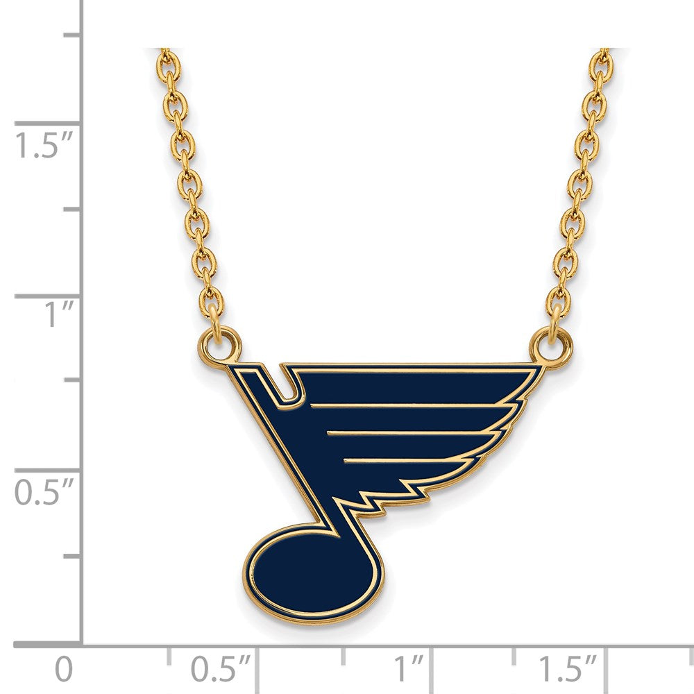 Alternate view of the SS 14k Yellow Gold Plated NHL St. Louis Blues LG Enamel Necklace, 18in by The Black Bow Jewelry Co.