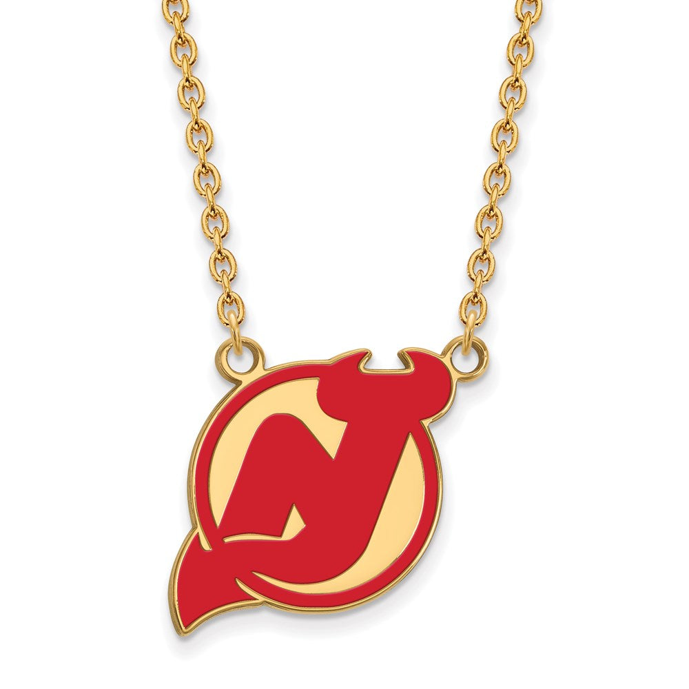 SS 14k Yellow Gold Plated NHL Devils LG Enamel Necklace, 18 Inch, Item N22602 by The Black Bow Jewelry Co.