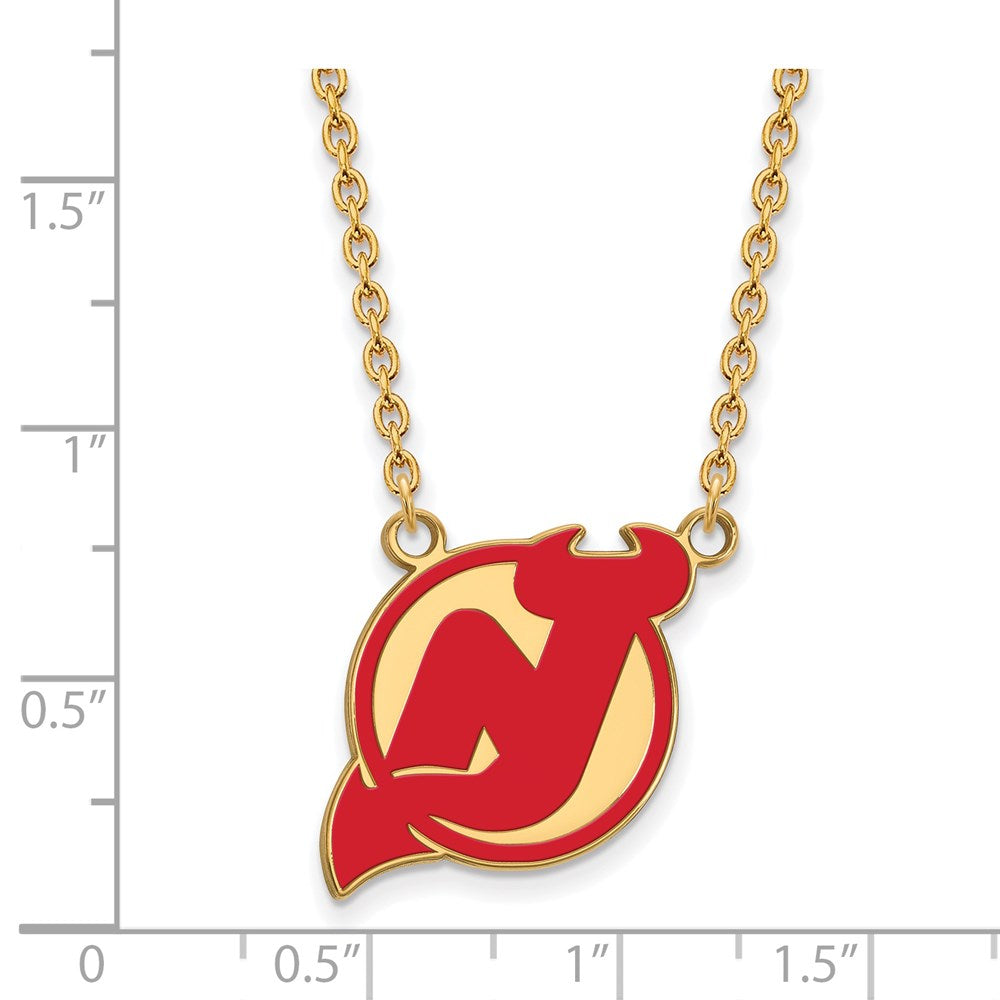 Alternate view of the SS 14k Yellow Gold Plated NHL Devils LG Enamel Necklace, 18 Inch by The Black Bow Jewelry Co.