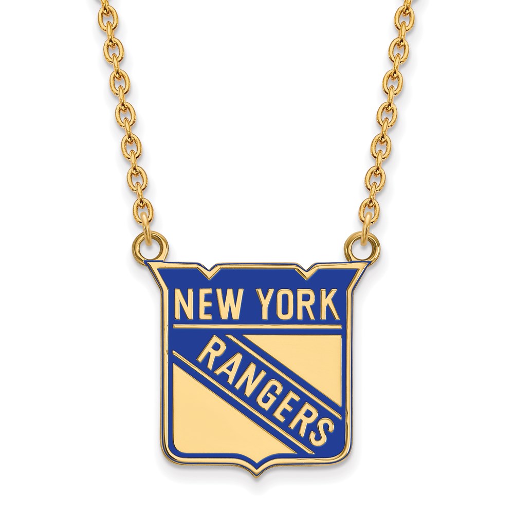 SS 14k Yellow Gold Plated NHL NY Rangers LG Enamel Necklace, 18 Inch, Item N22603 by The Black Bow Jewelry Co.