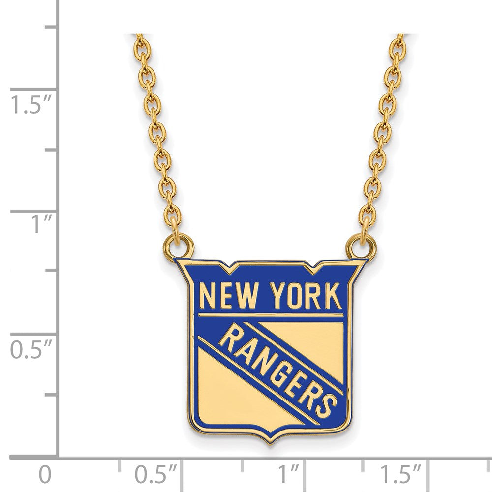 Alternate view of the SS 14k Yellow Gold Plated NHL NY Rangers LG Enamel Necklace, 18 Inch by The Black Bow Jewelry Co.