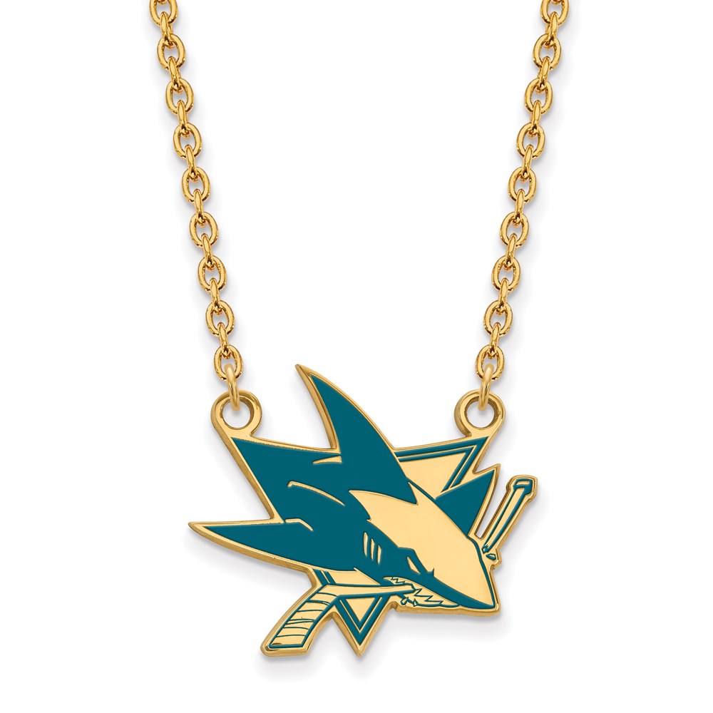 SS 14k Yellow Gold Plated NHL San Jose Sharks LG Enamel Necklace, 18in, Item N22604 by The Black Bow Jewelry Co.