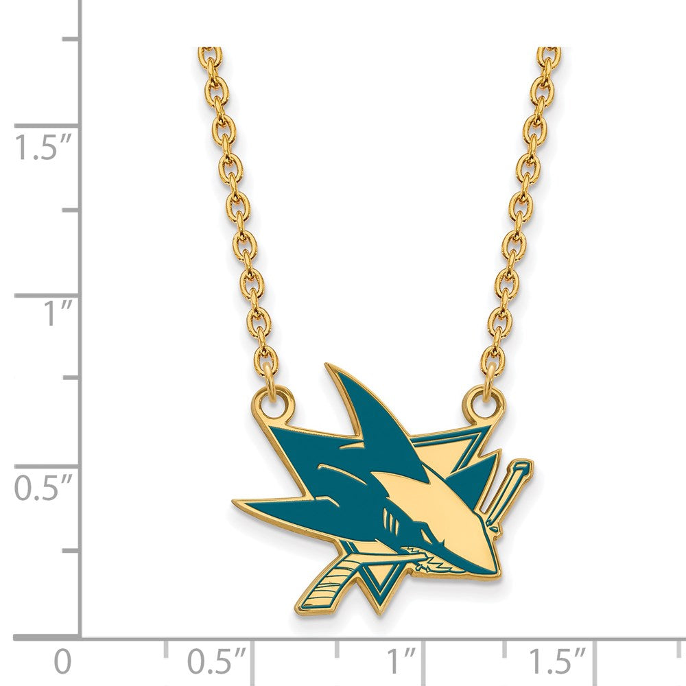 Alternate view of the SS 14k Yellow Gold Plated NHL San Jose Sharks LG Enamel Necklace, 18in by The Black Bow Jewelry Co.