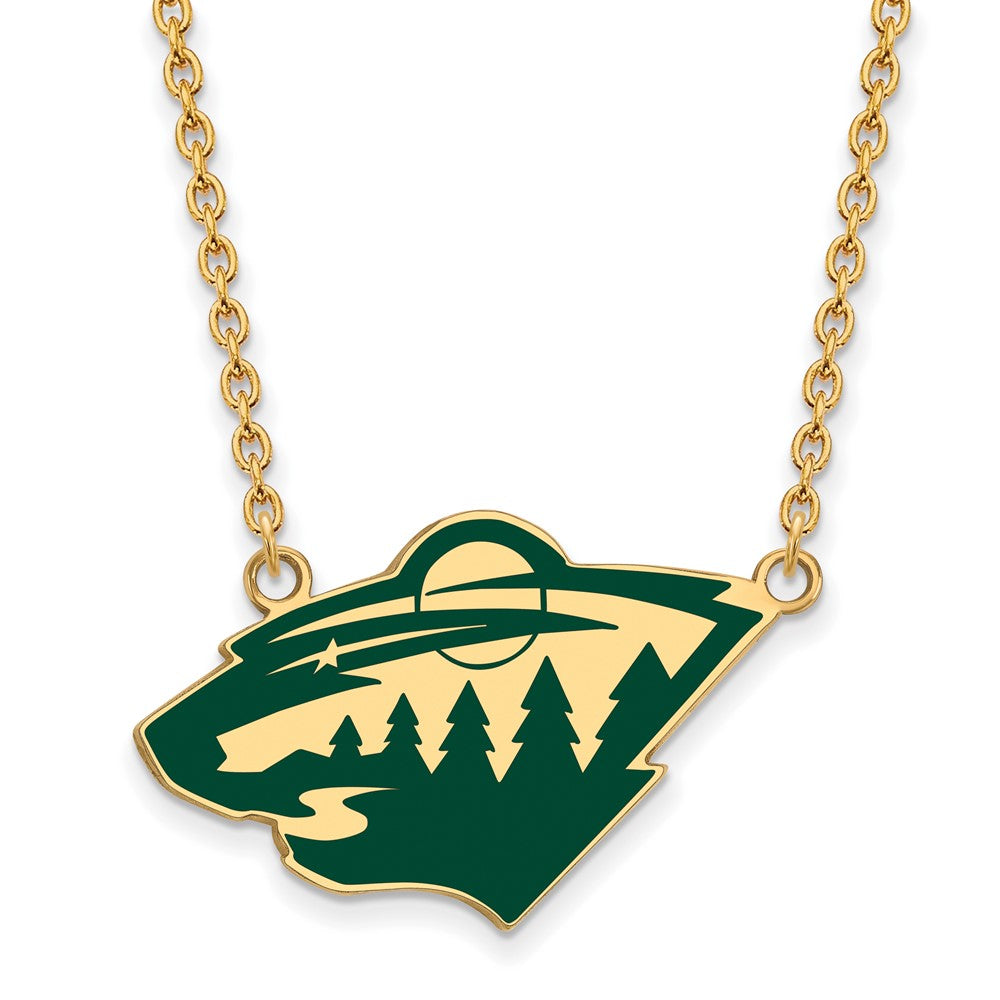 SS 14k Yellow Gold Plated NHL Minnesota Wild LG Enamel Necklace, 18 In, Item N22605 by The Black Bow Jewelry Co.