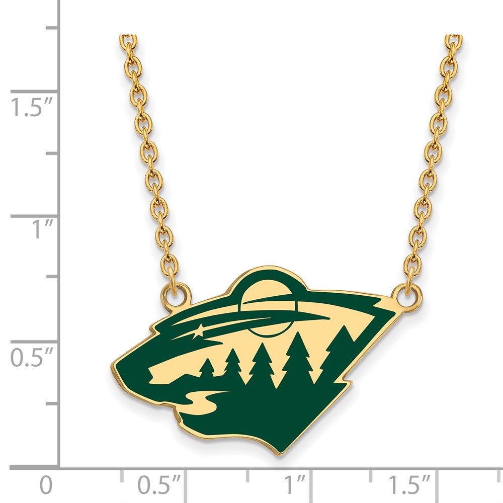 Alternate view of the SS 14k Yellow Gold Plated NHL Minnesota Wild LG Enamel Necklace, 18 In by The Black Bow Jewelry Co.