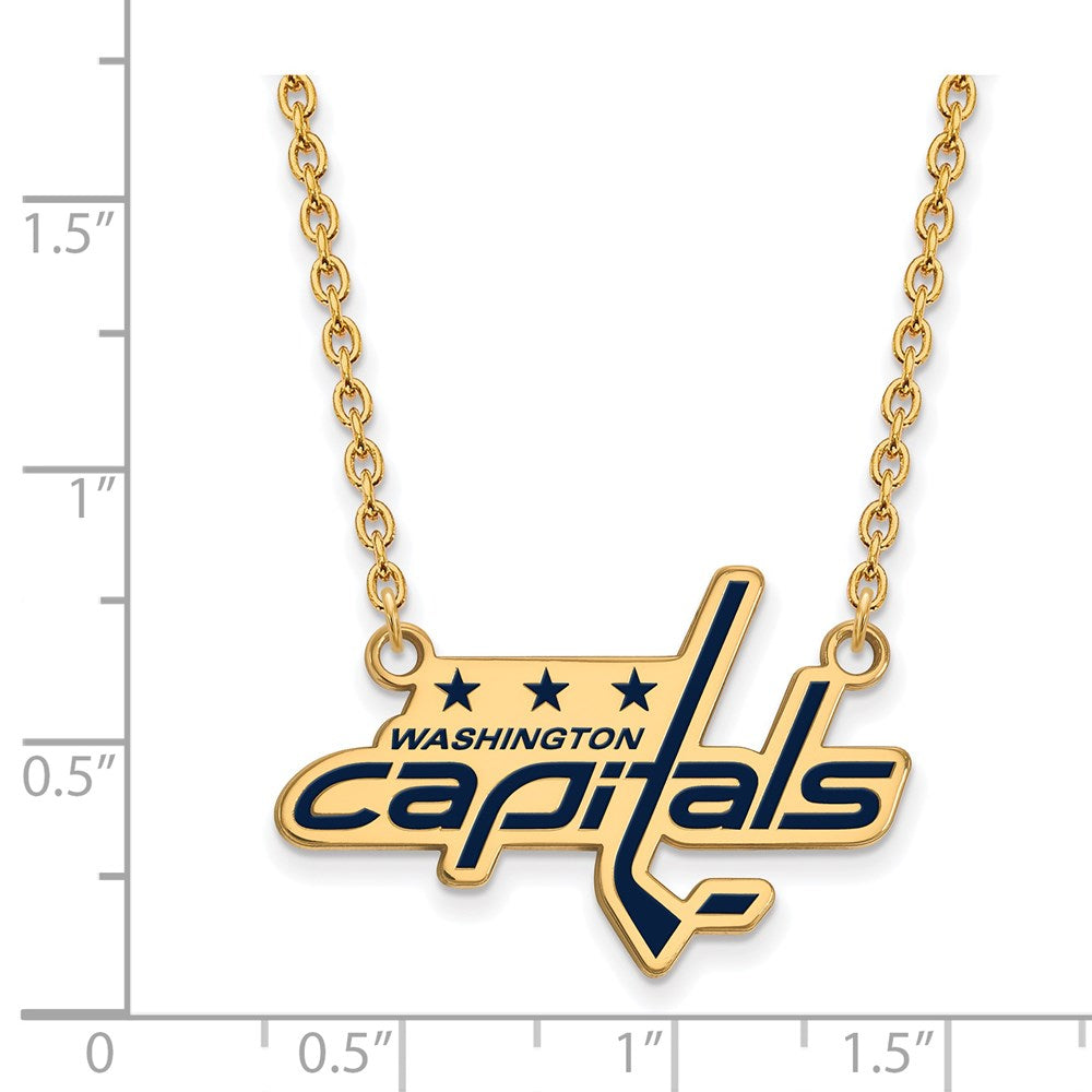 Alternate view of the SS 14k Yellow Gold Plated NHL Capitals LG Enamel Necklace, 18 Inch by The Black Bow Jewelry Co.