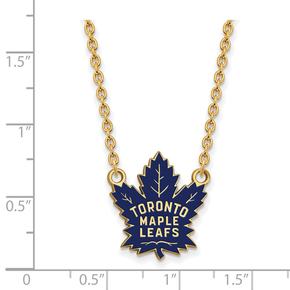 Alternate view of the SS 14k Yellow Gold Plated NHL Maple Leafs LG Enamel Necklace, 18 Inch by The Black Bow Jewelry Co.
