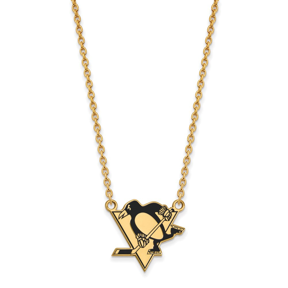 SS 14k Yellow Gold Plated NHL Penguins LG Enamel Necklace, 18 Inch, Item N22608 by The Black Bow Jewelry Co.