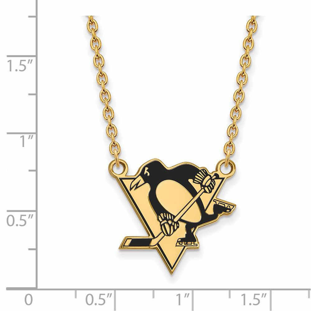 Alternate view of the SS 14k Yellow Gold Plated NHL Penguins LG Enamel Necklace, 18 Inch by The Black Bow Jewelry Co.