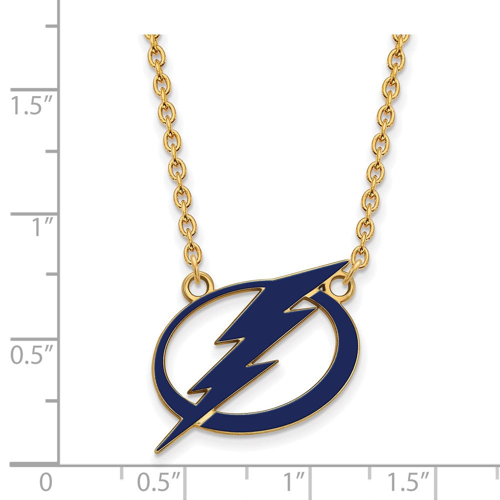 Alternate view of the SS 14k Yellow Gold Plated NHL Lightning LG Enamel Necklace, 18 Inch by The Black Bow Jewelry Co.