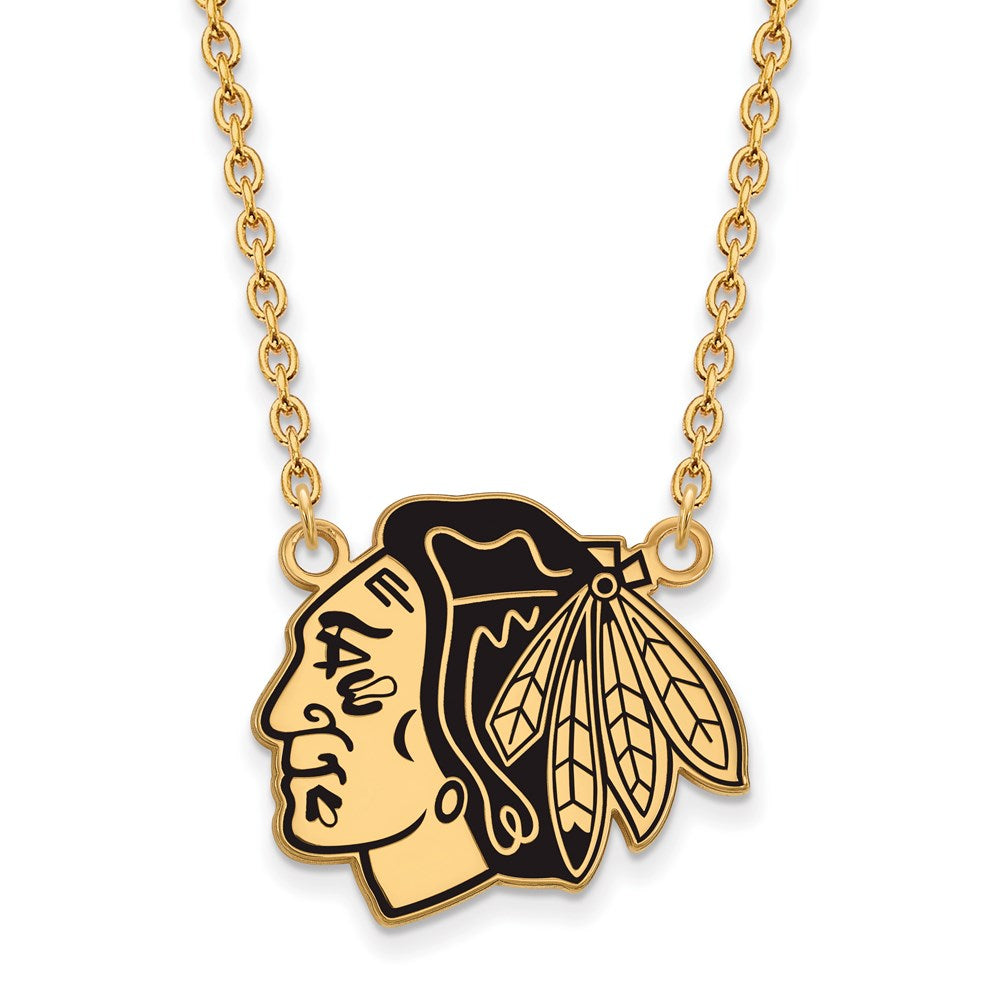 SS 14k Yellow Gold Plated NHL Blackhawks LG Enamel Necklace, 18 Inch, Item N22611 by The Black Bow Jewelry Co.