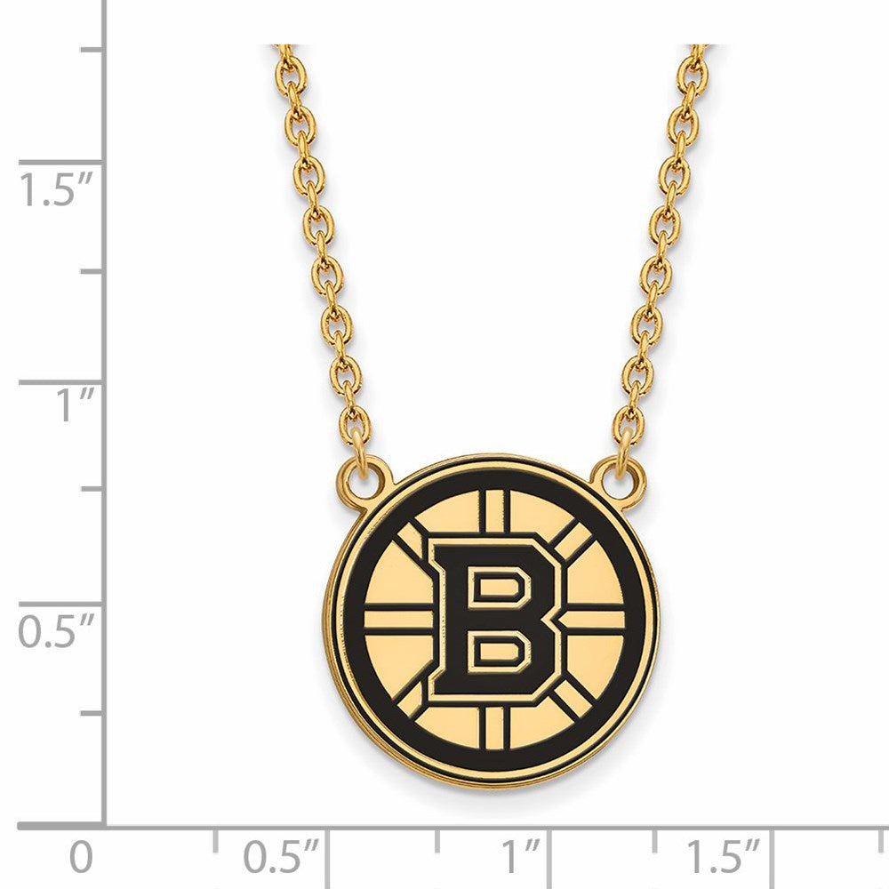 Alternate view of the SS 14k Yellow Gold Plated NHL Boston Bruins LG Enamel Necklace, 18 In by The Black Bow Jewelry Co.