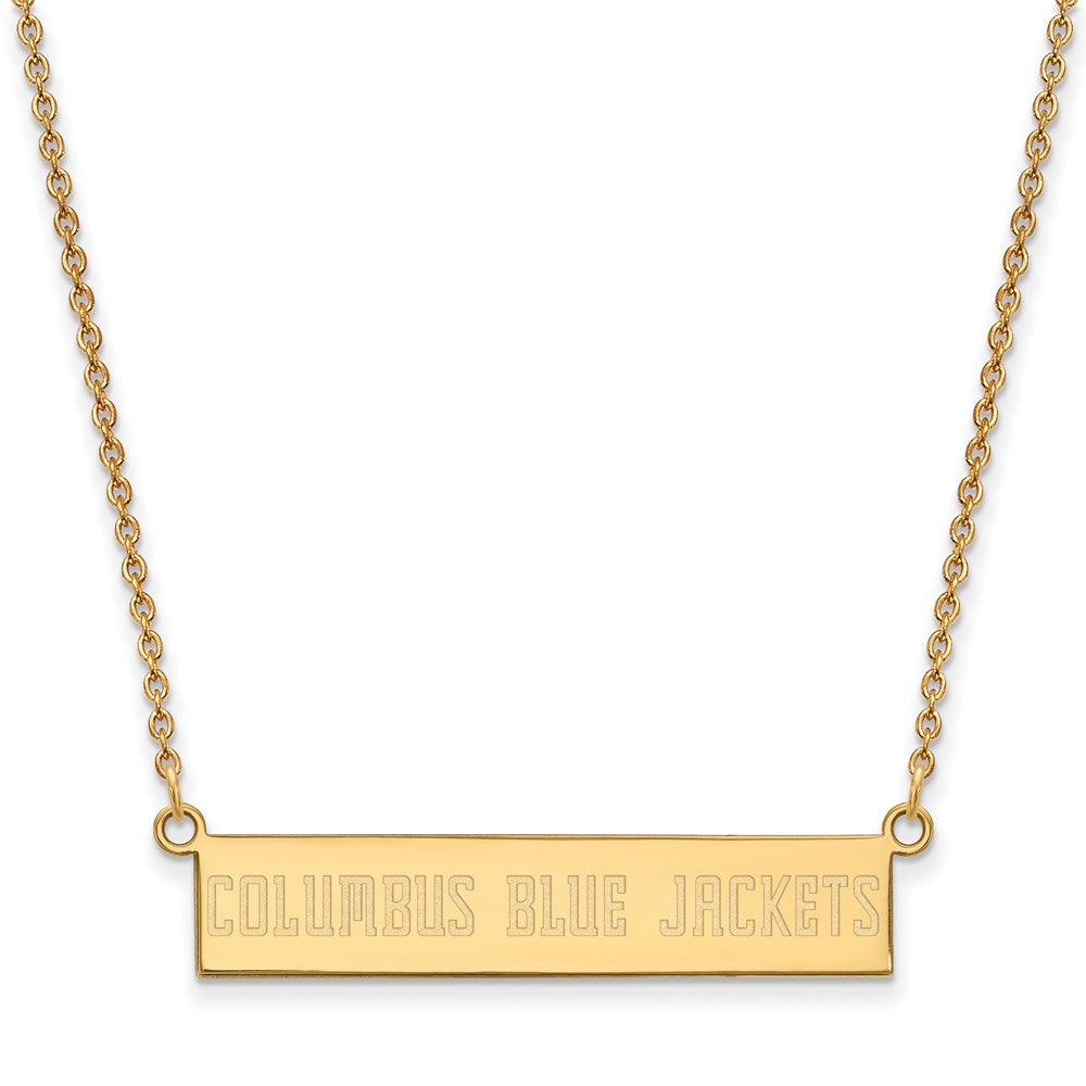 SS 14k Yellow Gold Plated NHL Blue Jackets SM Bar Necklace, 18 In, Item N22618 by The Black Bow Jewelry Co.