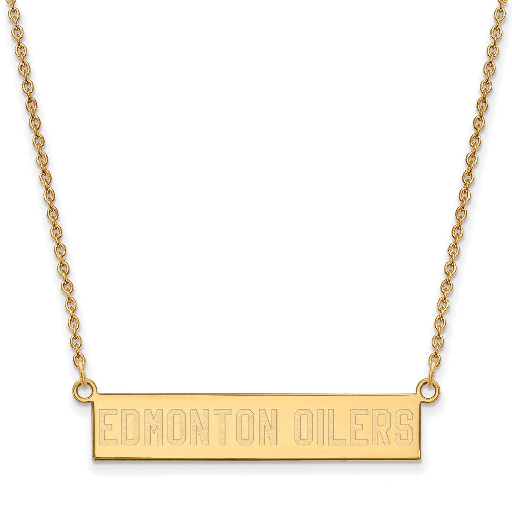 SS 14k Yellow Gold Plated NHL Edmonton Oilers SM Bar Necklace, 18 Inch, Item N22619 by The Black Bow Jewelry Co.