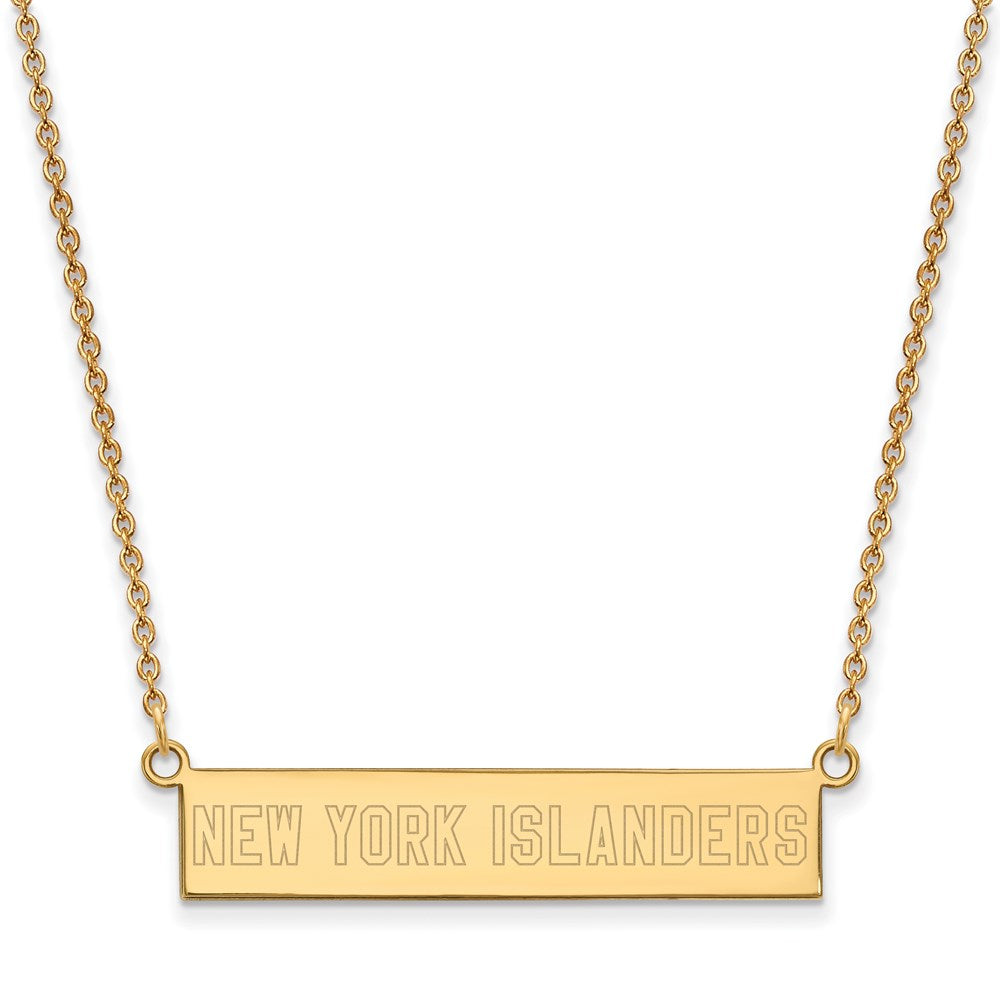 SS 14k Yellow Gold Plated NHL New York Islanders SM Bar Necklace, 18in, Item N22622 by The Black Bow Jewelry Co.