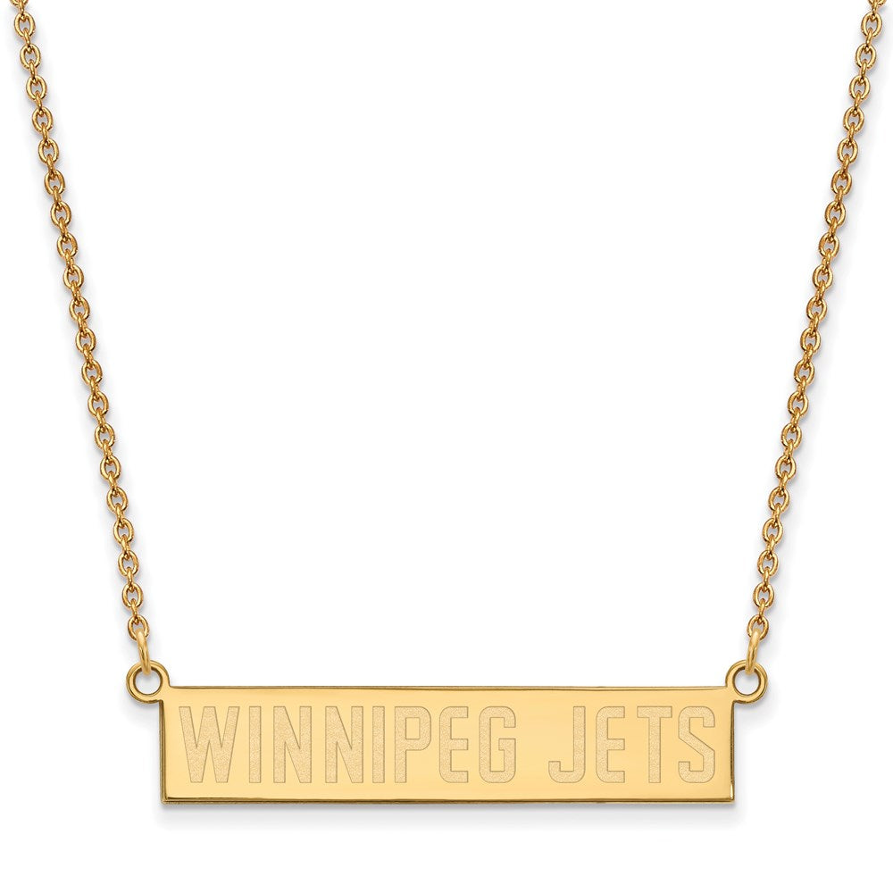 SS 14k Yellow Gold Plated NHL Winnipeg Jets SM Bar Necklace, 18 Inch, Item N22628 by The Black Bow Jewelry Co.
