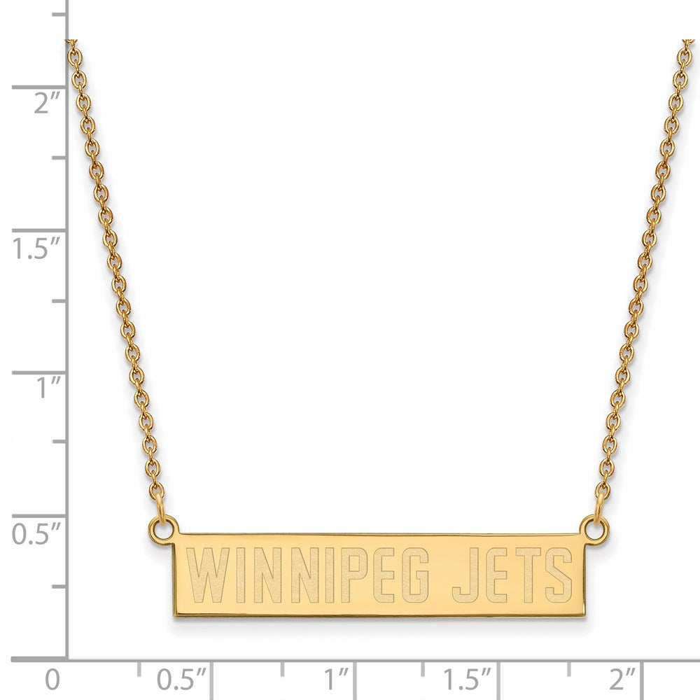 Alternate view of the SS 14k Yellow Gold Plated NHL Winnipeg Jets SM Bar Necklace, 18 Inch by The Black Bow Jewelry Co.