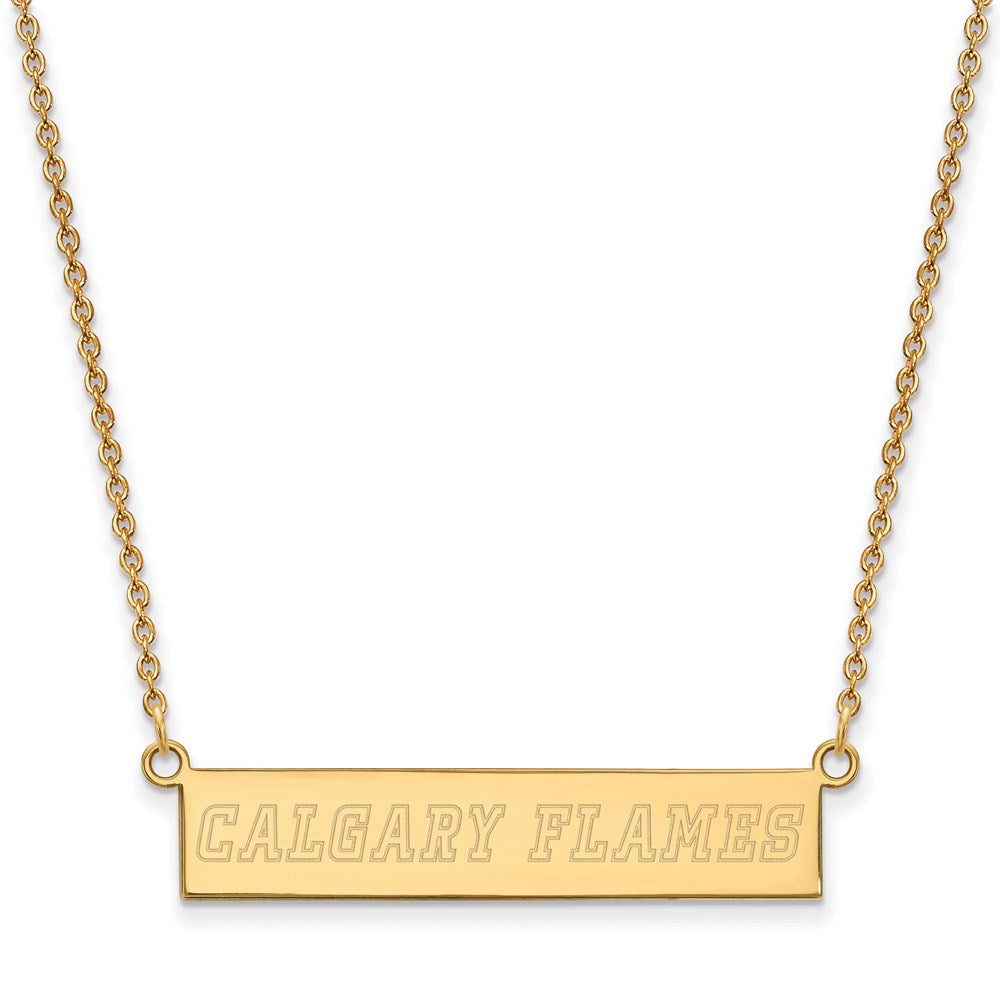 SS 14k Yellow Gold Plated NHL Calgary Flames SM Bar Necklace, 18 Inch, Item N22629 by The Black Bow Jewelry Co.