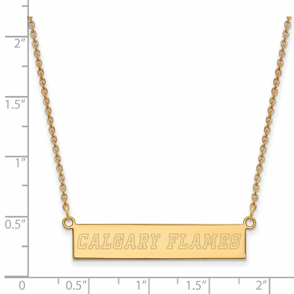 Alternate view of the SS 14k Yellow Gold Plated NHL Calgary Flames SM Bar Necklace, 18 Inch by The Black Bow Jewelry Co.
