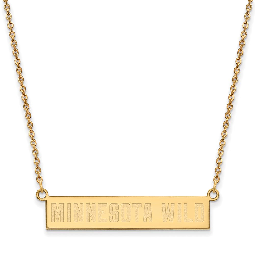 SS 14k Yellow Gold Plated NHL Minnesota Wild SM Bar Necklace, 18 Inch, Item N22636 by The Black Bow Jewelry Co.