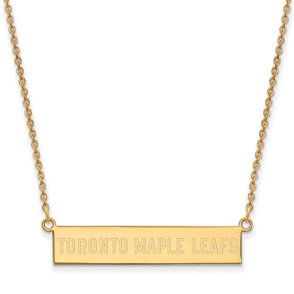 SS 14k Yellow Gold Plated NHL Maple Leafs SM Bar Necklace, 18 Inch, Item N22638 by The Black Bow Jewelry Co.