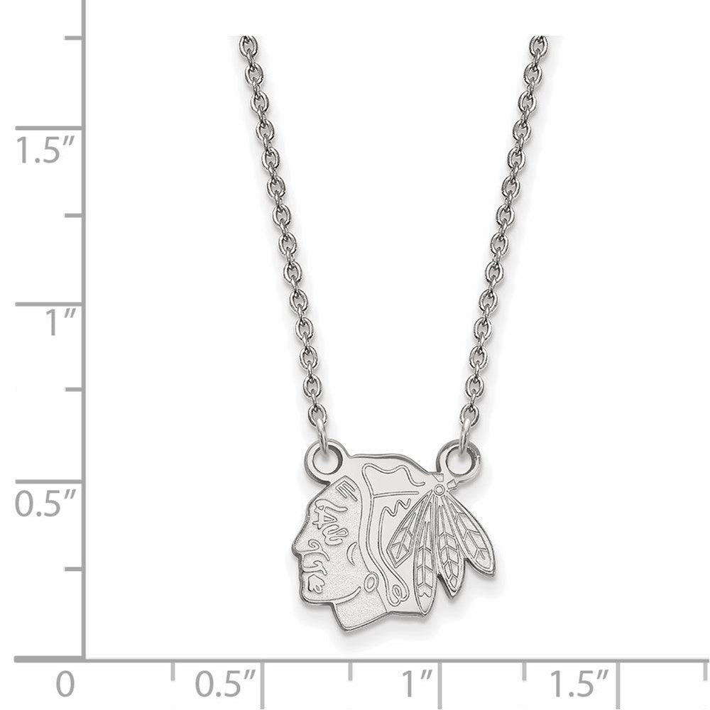 Alternate view of the Sterling Silver NHL Chicago Blackhawks Small Necklace, 18 In by The Black Bow Jewelry Co.