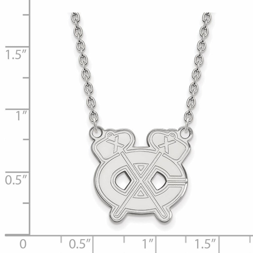 Alternate view of the Sterling Silver NHL Chicago Blackhawks LG Necklace, 18 In by The Black Bow Jewelry Co.